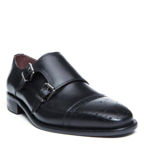 Donald J. Pliner Mens Cap Toe Black Leather Monkstrap Slip on Gevan-01 9.5 M